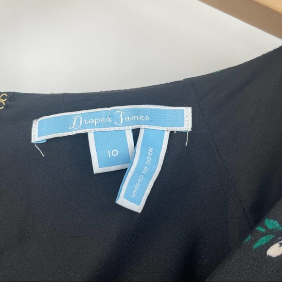 DRAPER JAMES Dress Black Floral Printed Crepe V-Neck Dress Party Cocktail SZ 10 - Picture 6 of 15